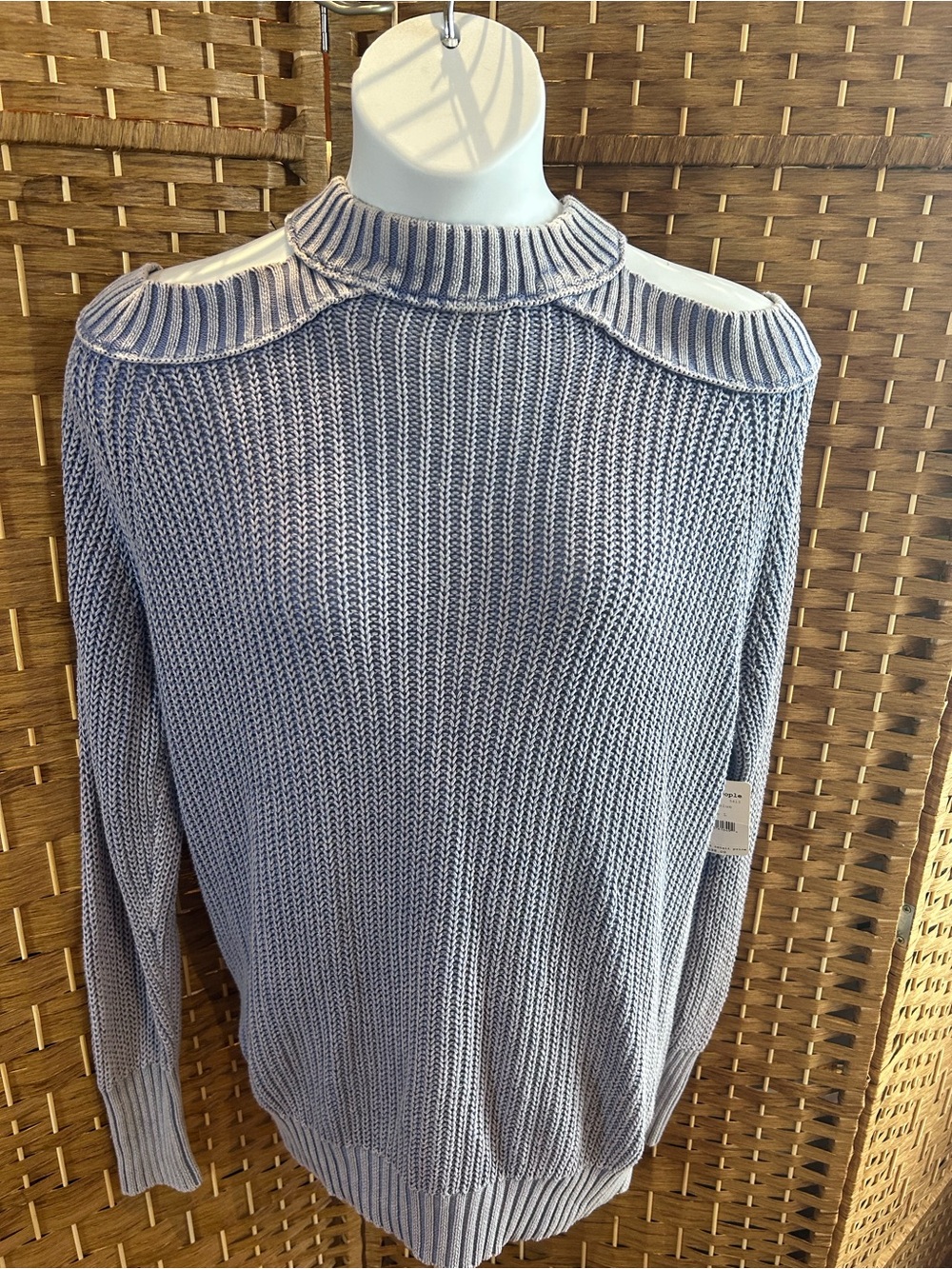 Cold-Shoulder Ribbed Knit Sweater - Light Blue - Picture 2 of 8